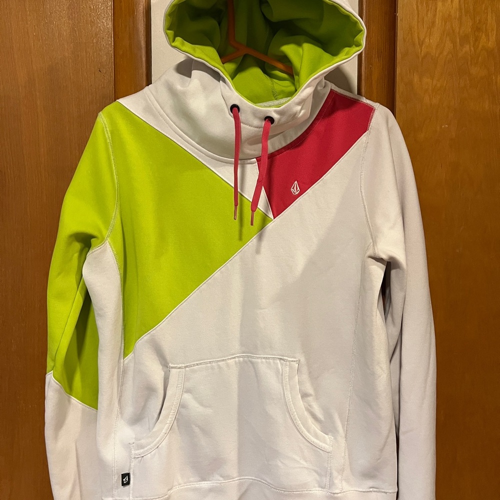 Women’s Volcom Colorblock Hoodie with Pink and Green Accents
